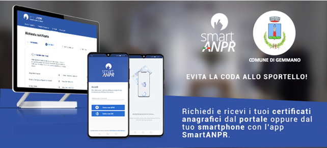 COMUNE DI GEMMANO: è attivo il nuovo servizio Smart ANPR : certificati anagrafici da  portale web ed app
