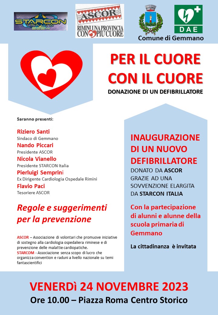 Inaugurazione defibrillatore venerdì 24 novembre ore 10:00 Piazza Roma